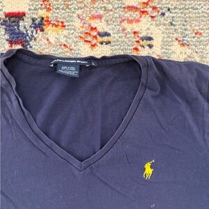 Ralph Lauren Dark Blue V-Neck Tee with Yellow Logo